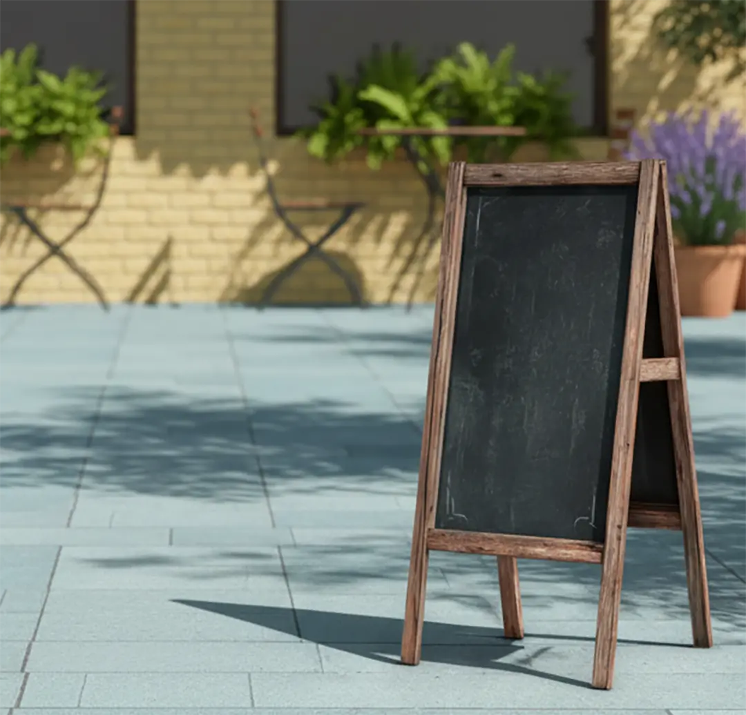 Generic metal A-frame sign, representing standard business signage