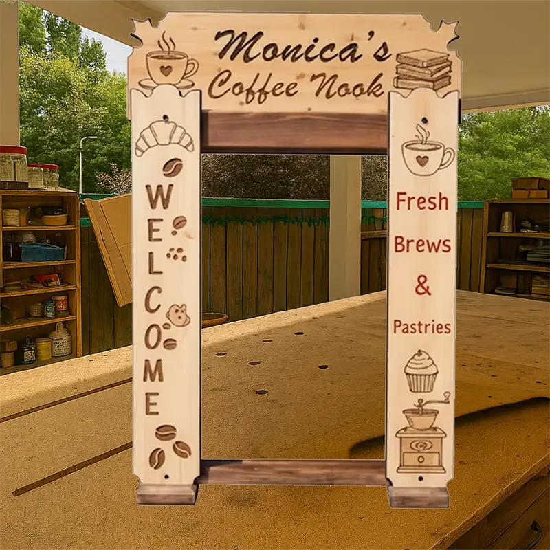 Completed custom coffee shop sign ready for delivery from StandCraft Canada.