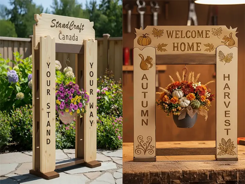 Handcrafted wooden display stand frame by StandCraft Canada.
