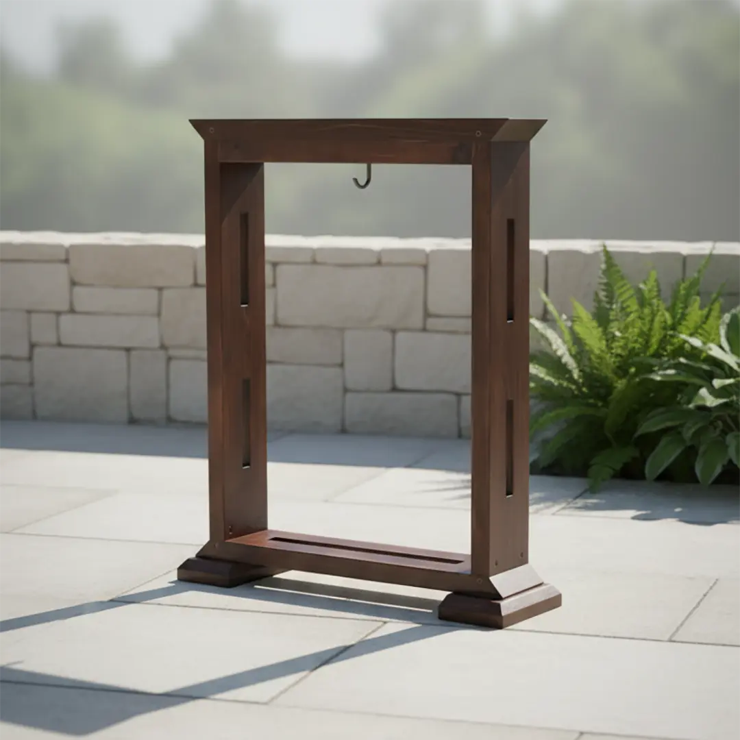 Front view of the handcrafted wooden frame for a StandCraft Canada display stand.